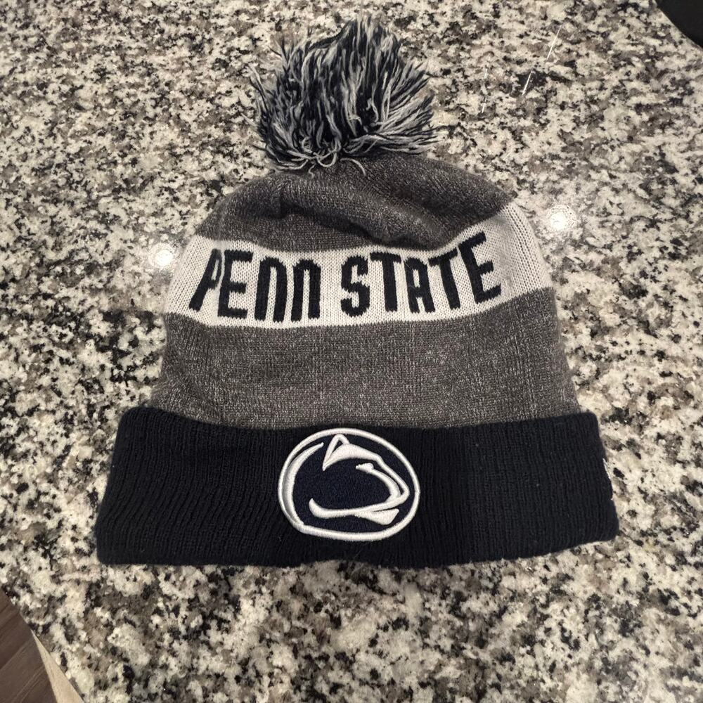 Penn State  Beanie New Era Knit Pom Hat NCAA Gray Blue Winter Cap - Picture 2 of 4